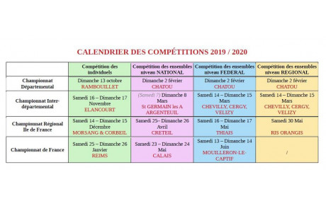 Calendrier des compétitions de la saison